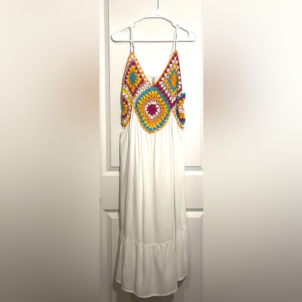 Colorful knitted swimsuit coverup-white size L